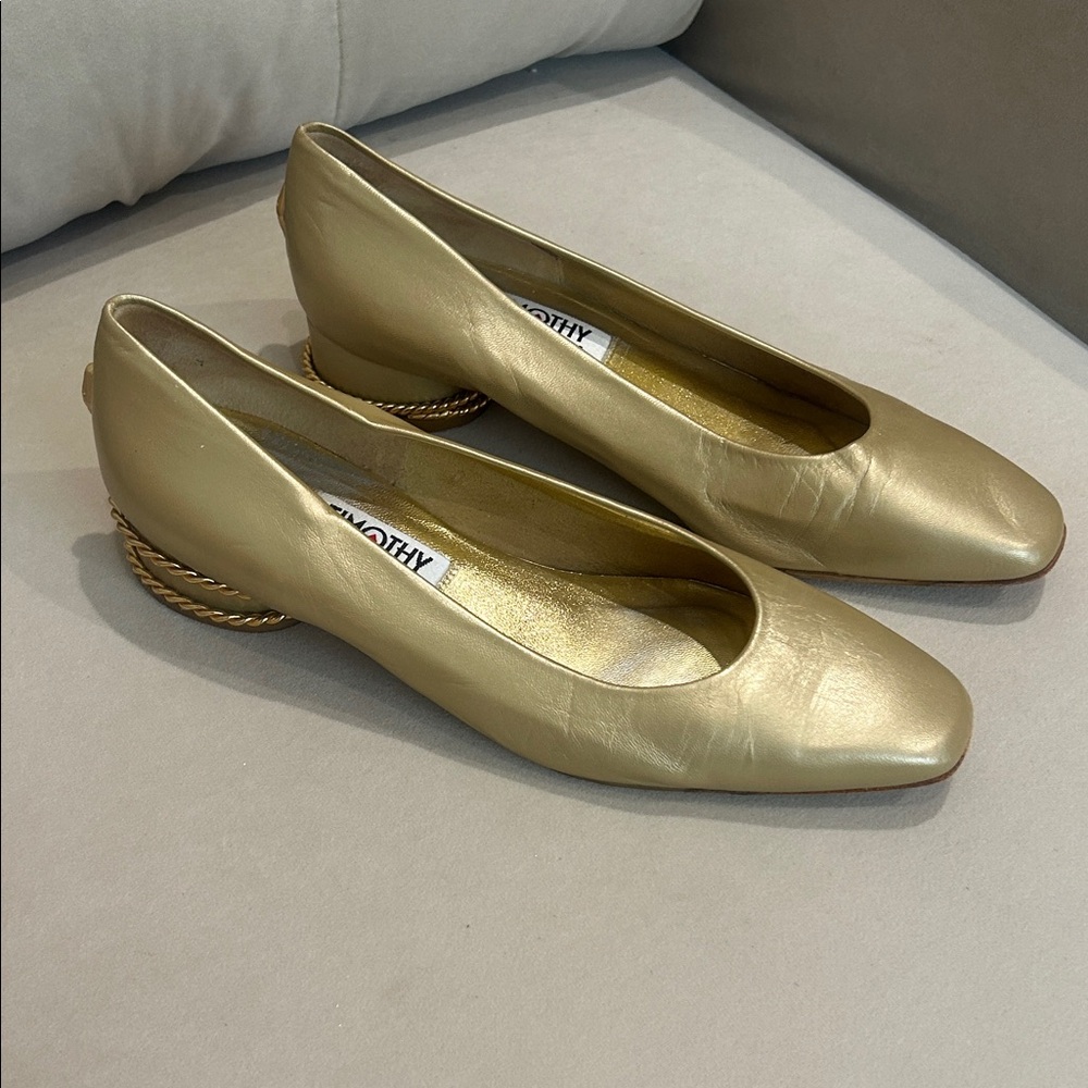 Timothy Hitsman Gold Flats with Unique gold snake Heel detail